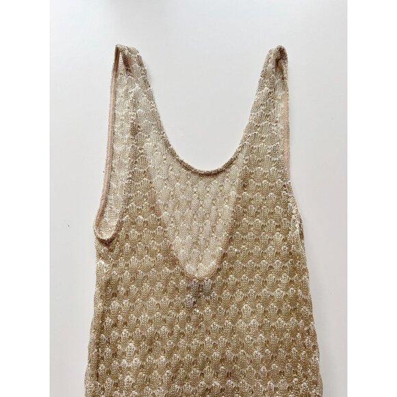 ASOS SWIM Gold Metallic Sequin Embellished Open Knit U-Neck Maxi Dress, Size 10 - Picture 6 of 14